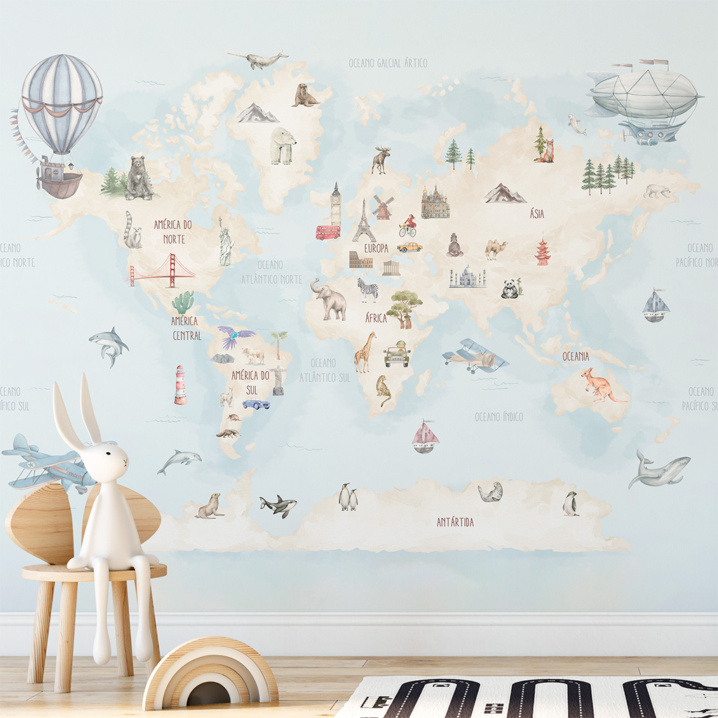 Mapa Mundi Animais e Turismo