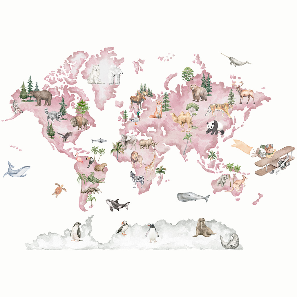 Mapa Animais Aquarela Rosa (STILL)